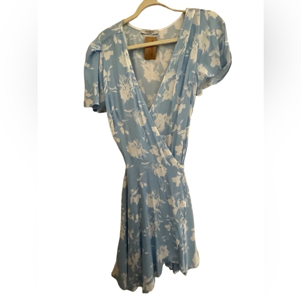Solemn Baby Blue and White Floral Wrap Around Boutique Brand Dress  Size L